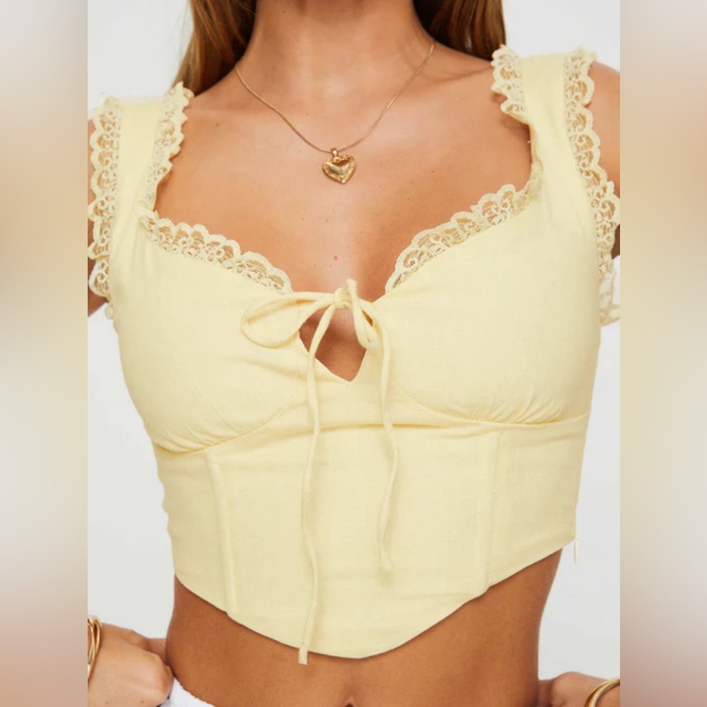 Princess Polly Soft Yellow Lace Tank Top